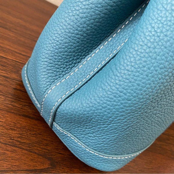 Peacock Blue 30 CM TPM Pebble Leather Satchel Tote Bag w/ Wide Crossbody Strap S - Picture 7 of 7